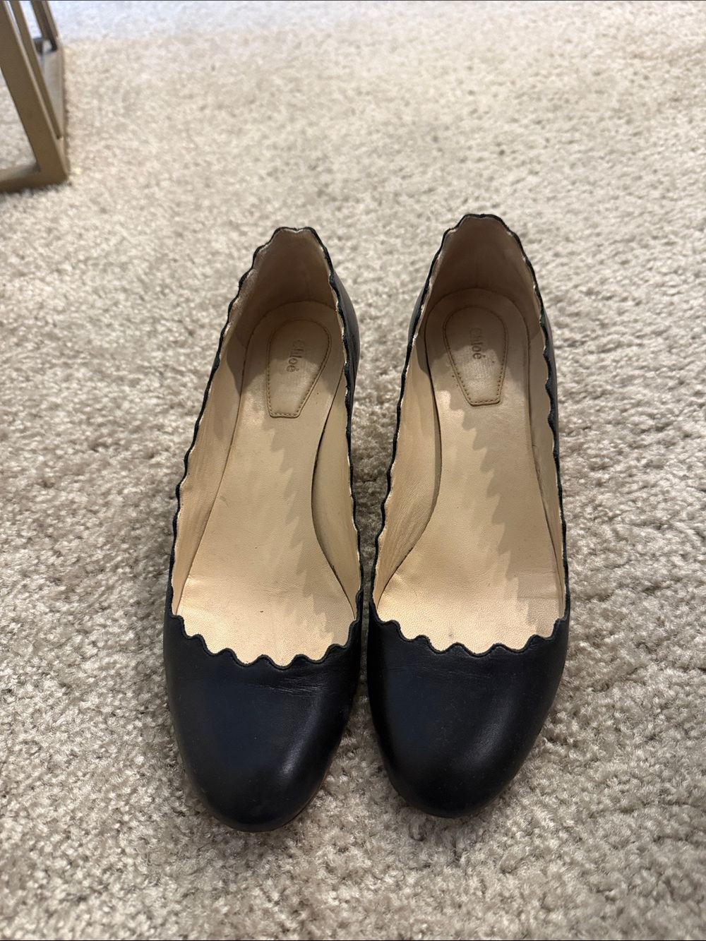 Chloe Black Scallop-Edge Leather Heels